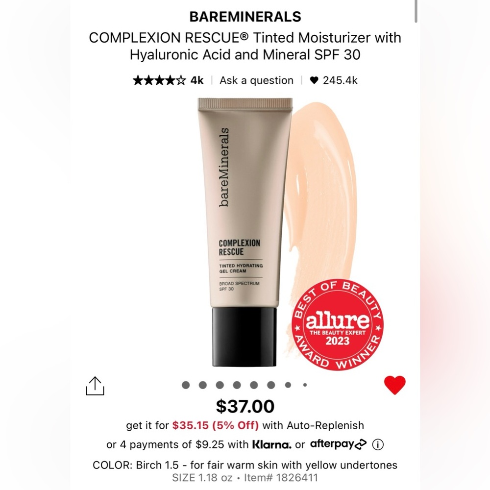 bareMinerals Complexion Rescue Tinted Moisturizer in Birch 1.5 (New, unopened)